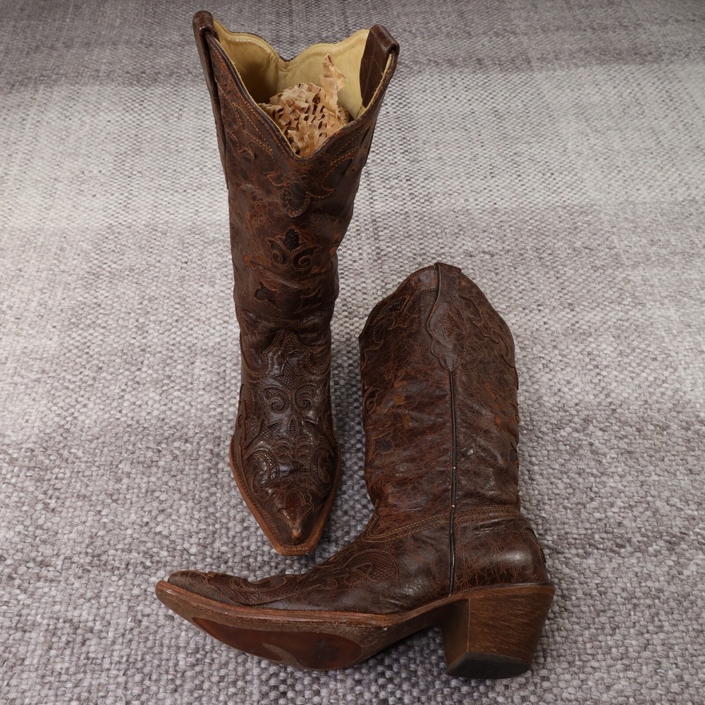 Corral C2109 Vintage Brown Goat Lizard Skin Inlay Western Cowgirl Boots 8 M